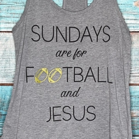 Football & Jesus Graphic Tank L Racerback Grey Gold Sundays Game Day Faith - Picture 4 of 6